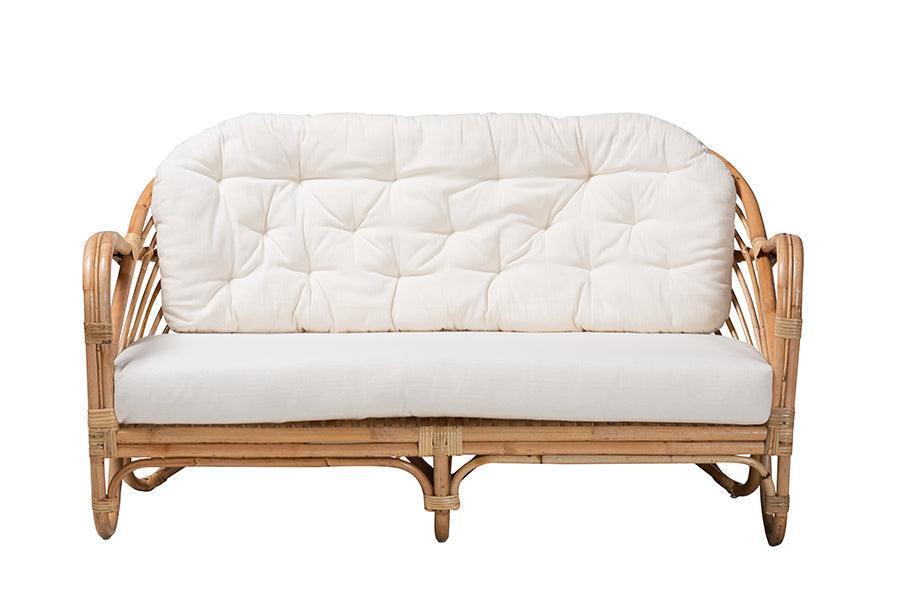 Aliane Modern Bohemian Natural Brown Antique Rattan Loveseat FredCo