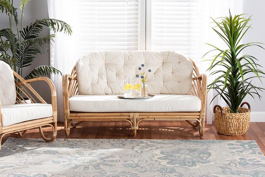 Aliane Modern Bohemian Natural Brown Antique Rattan Loveseat FredCo