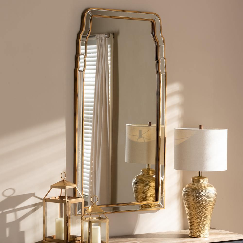 Alice Modern and Contemporary Queen Anne Style Antique Gold Finished Accent Wall Mirror FredCo
