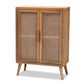Alina Mid-Century Modern Medium Oak Finished Wood and Rattan 2-Door Accent Storage Cabinet FredCo