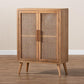 Alina Mid-Century Modern Medium Oak Finished Wood and Rattan 2-Door Accent Storage Cabinet FredCo