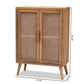 Alina Mid-Century Modern Medium Oak Finished Wood and Rattan 2-Door Accent Storage Cabinet FredCo