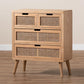 Alina Mid-Century Modern Medium Oak Finished Wood and Rattan 4-Drawer Accent Storage Cabinet FredCo
