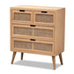 Alina Mid-Century Modern Medium Oak Finished Wood and Rattan 4-Drawer Accent Storage Cabinet FredCo