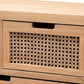 Alina Mid-Century Modern Medium Oak Finished Wood and Rattan 4-Drawer Accent Storage Cabinet FredCo