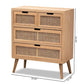 Alina Mid-Century Modern Medium Oak Finished Wood and Rattan 4-Drawer Accent Storage Cabinet FredCo