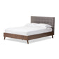 Alinia Mid-century Retro Modern Grey Fabric Upholstered Walnut Wood Full Size Platform Bed FredCo
