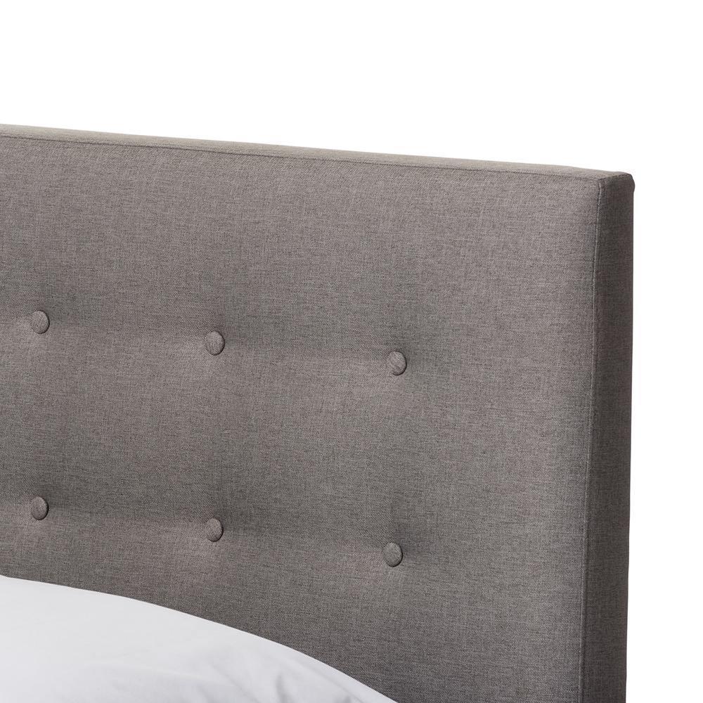Alinia Mid-century Retro Modern Grey Fabric Upholstered Walnut Wood Full Size Platform Bed FredCo