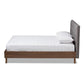 Alinia Mid-century Retro Modern Grey Fabric Upholstered Walnut Wood King Size Platform Bed FredCo
