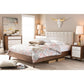 Alinia Mid-century Retro Modern Light Beige Fabric Upholstered Walnut Wood Queen Size Platform Bed FredCo