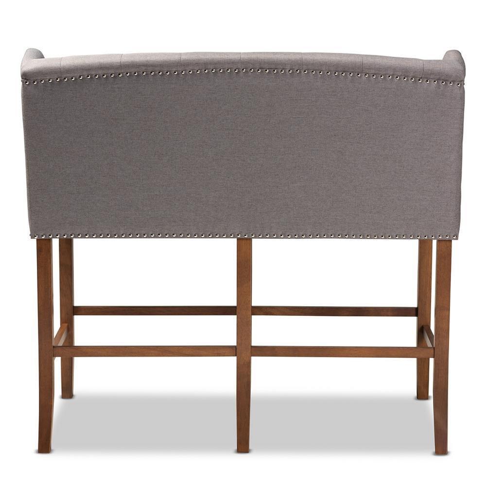 Alira Modern and Contemporary Grey Fabric Upholstered Walnut Finished Wood Button Tufted Bar Stool Bench FredCo