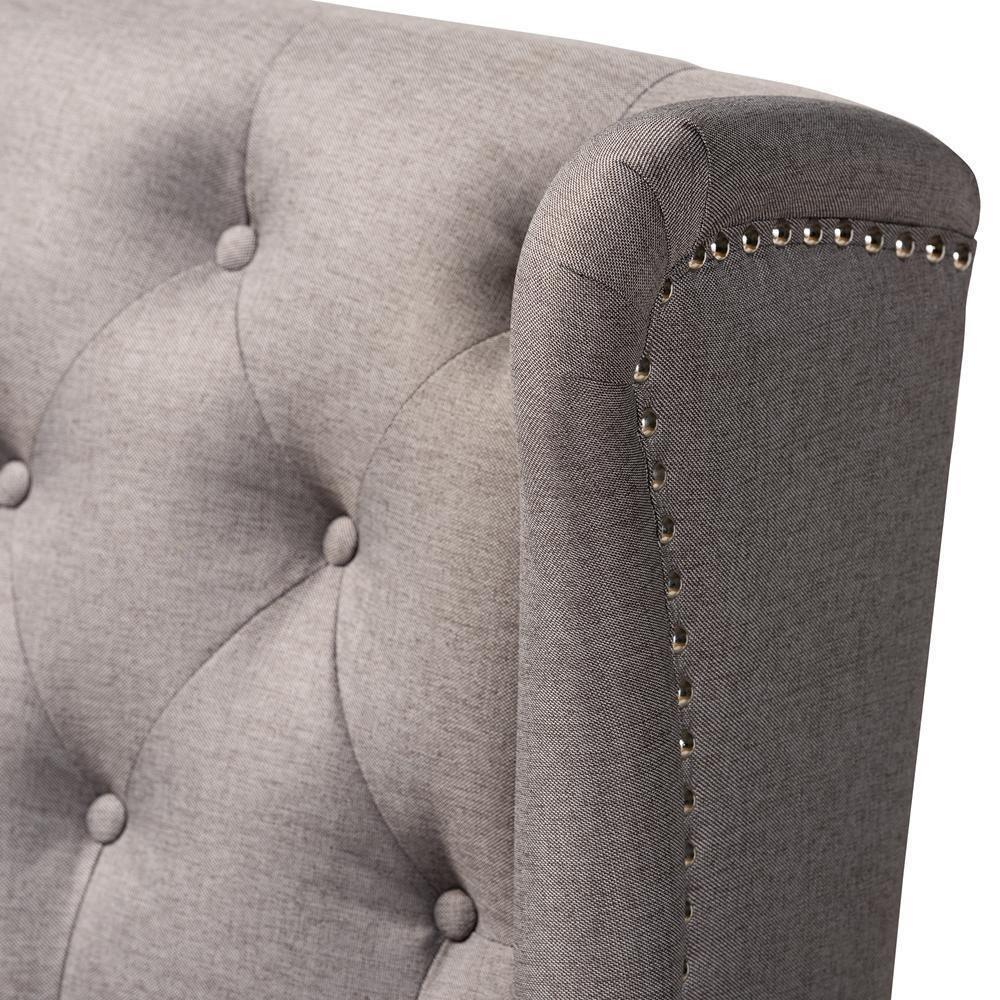 Alira Modern and Contemporary Grey Fabric Upholstered Walnut Finished Wood Button Tufted Bar Stool Bench FredCo