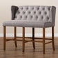 Alira Modern and Contemporary Grey Fabric Upholstered Walnut Finished Wood Button Tufted Bar Stool Bench FredCo