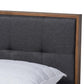 Alke Mid-Century Modern Dark Grey Fabric Upholstered Walnut Brown Finished Wood King Size Platform Bed FredCo