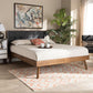 Alke Mid-Century Modern Dark Grey Fabric Upholstered Walnut Brown Finished Wood King Size Platform Bed FredCo