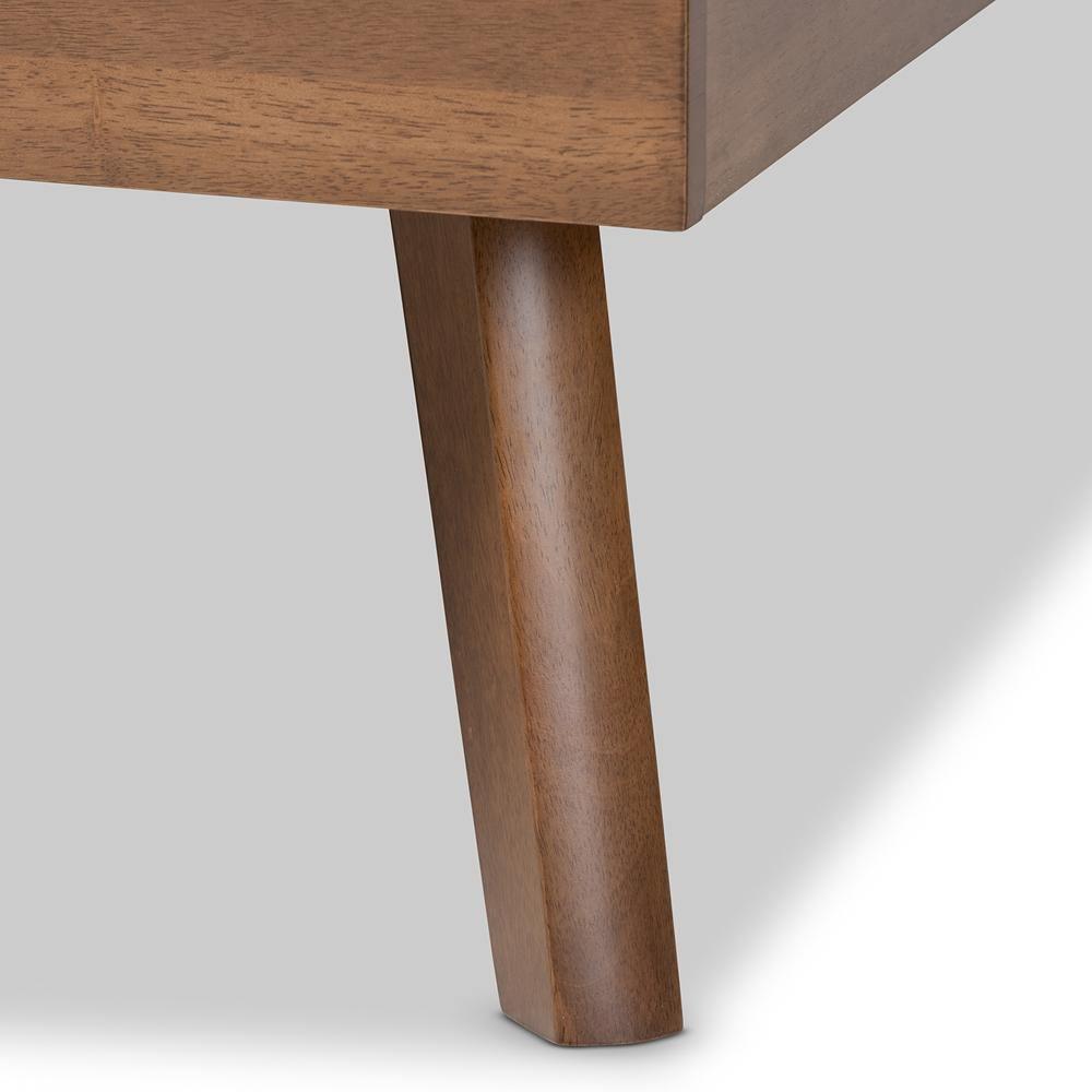 Alke Mid-Century Modern Dark Grey Fabric Upholstered Walnut Brown Finished Wood King Size Platform Bed FredCo