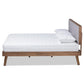 Alke Mid-Century Modern Light Grey Fabric Upholstered Walnut Brown Finished Wood King Size Platform Bed FredCo