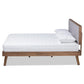 Alke Mid-Century Modern Light Grey Fabric Upholstered Walnut Brown Finished Wood Queen Size Platform Bed FredCo