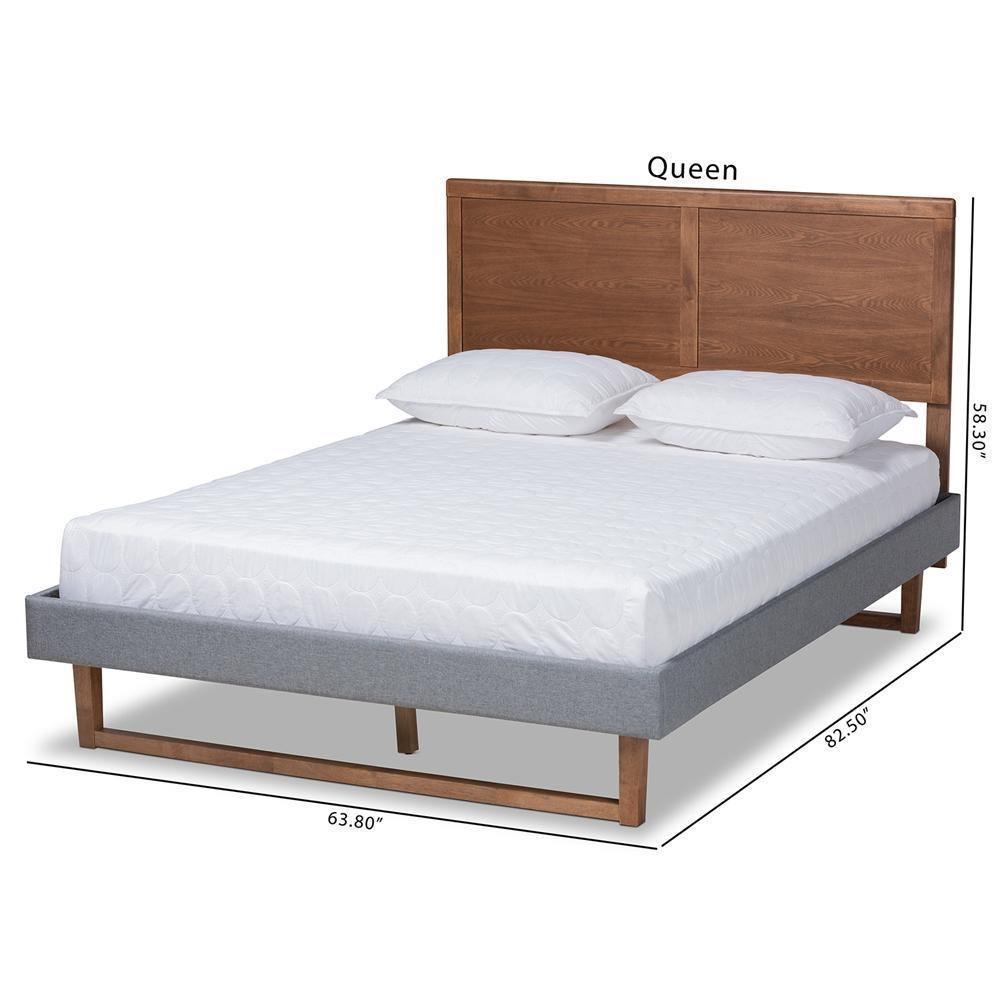 Allegra Mid-Century Modern Dark Grey Fabric Upholstered and Ash Walnut Brown Finished Wood Full Size Platform Bed FredCo
