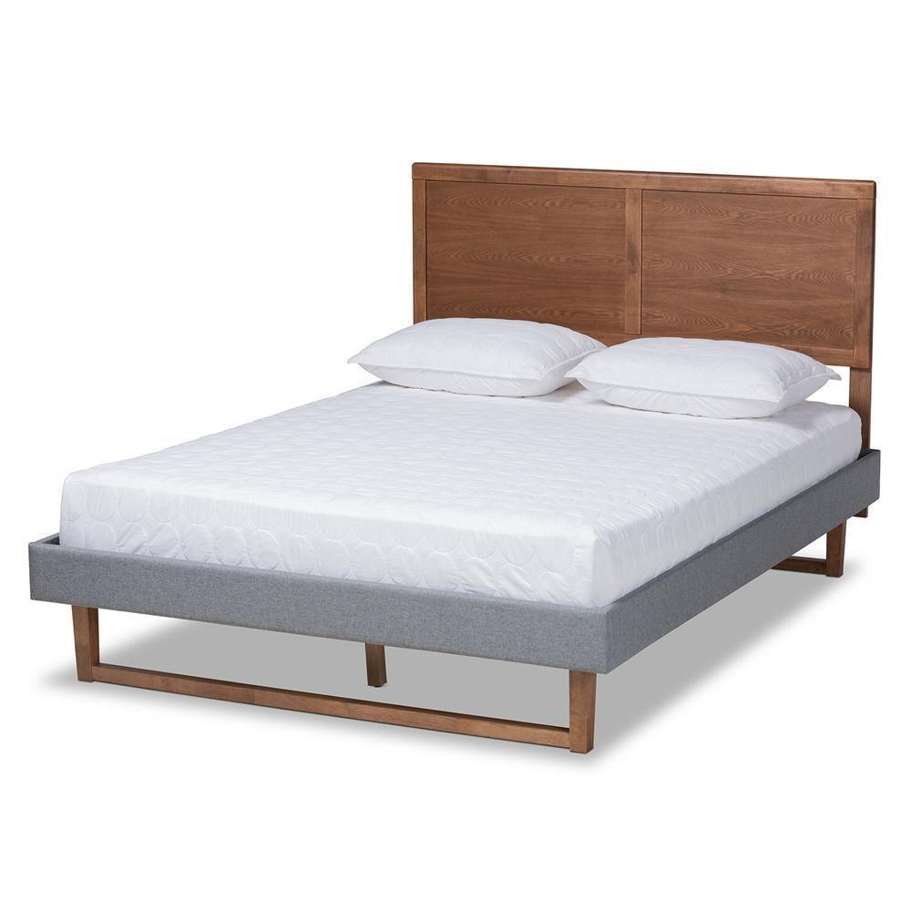 Allegra Mid-Century Modern Dark Grey Fabric Upholstered and Ash Walnut Brown Finished Wood Full Size Platform Bed FredCo