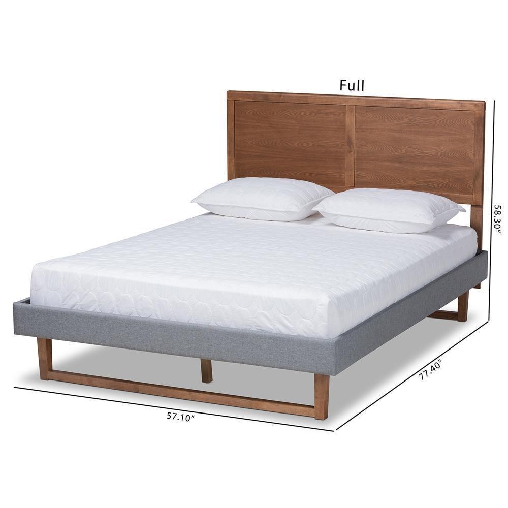 Allegra Mid-Century Modern Dark Grey Fabric Upholstered and Ash Walnut Brown Finished Wood Full Size Platform Bed FredCo