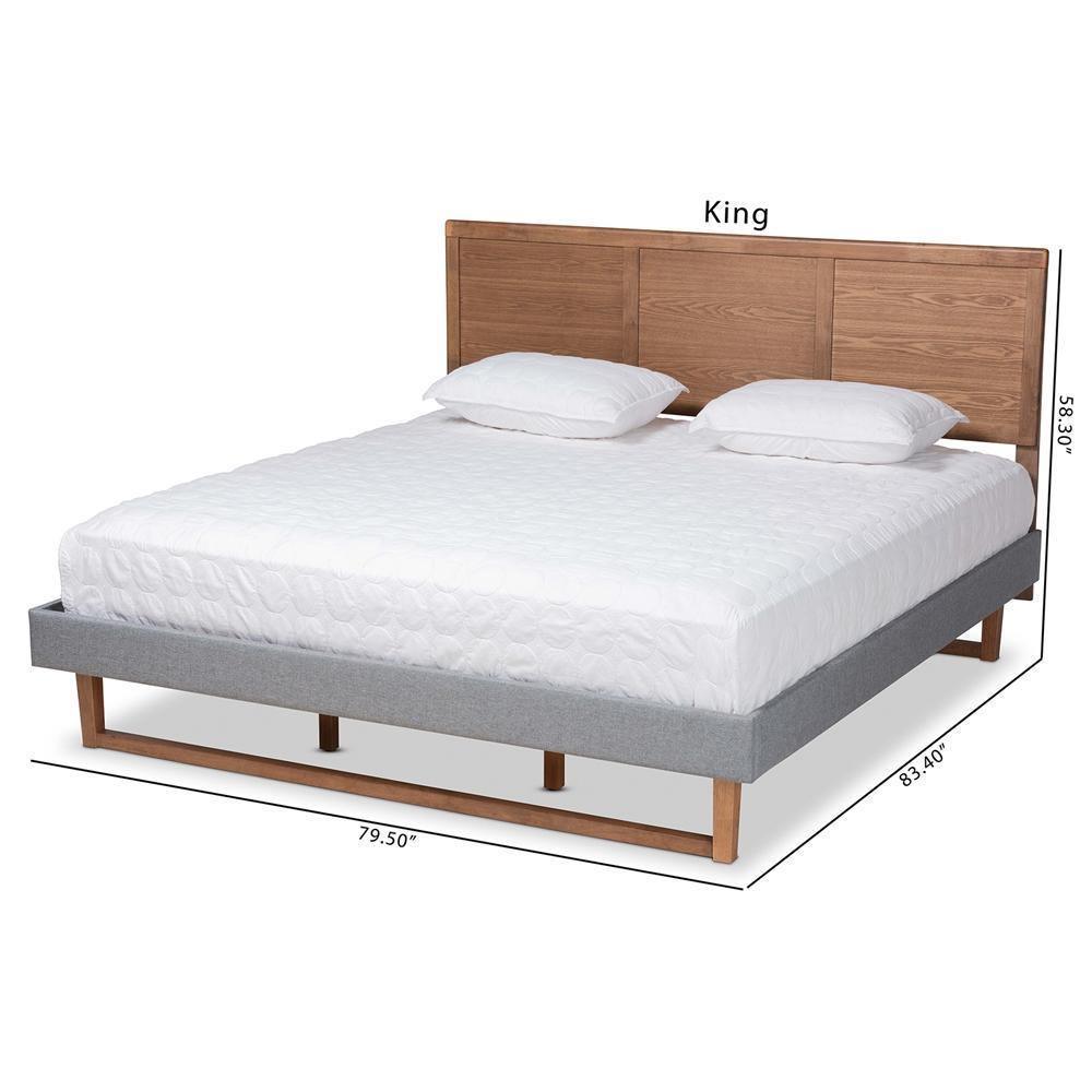 Allegra Mid-Century Modern Dark Grey Fabric Upholstered and Ash Walnut Brown Finished Wood King Size Platform Bed FredCo