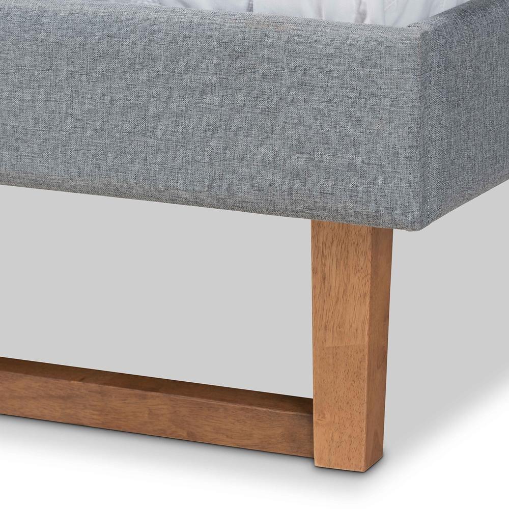 Allegra Mid-Century Modern Dark Grey Fabric Upholstered and Ash Walnut Brown Finished Wood King Size Platform Bed FredCo