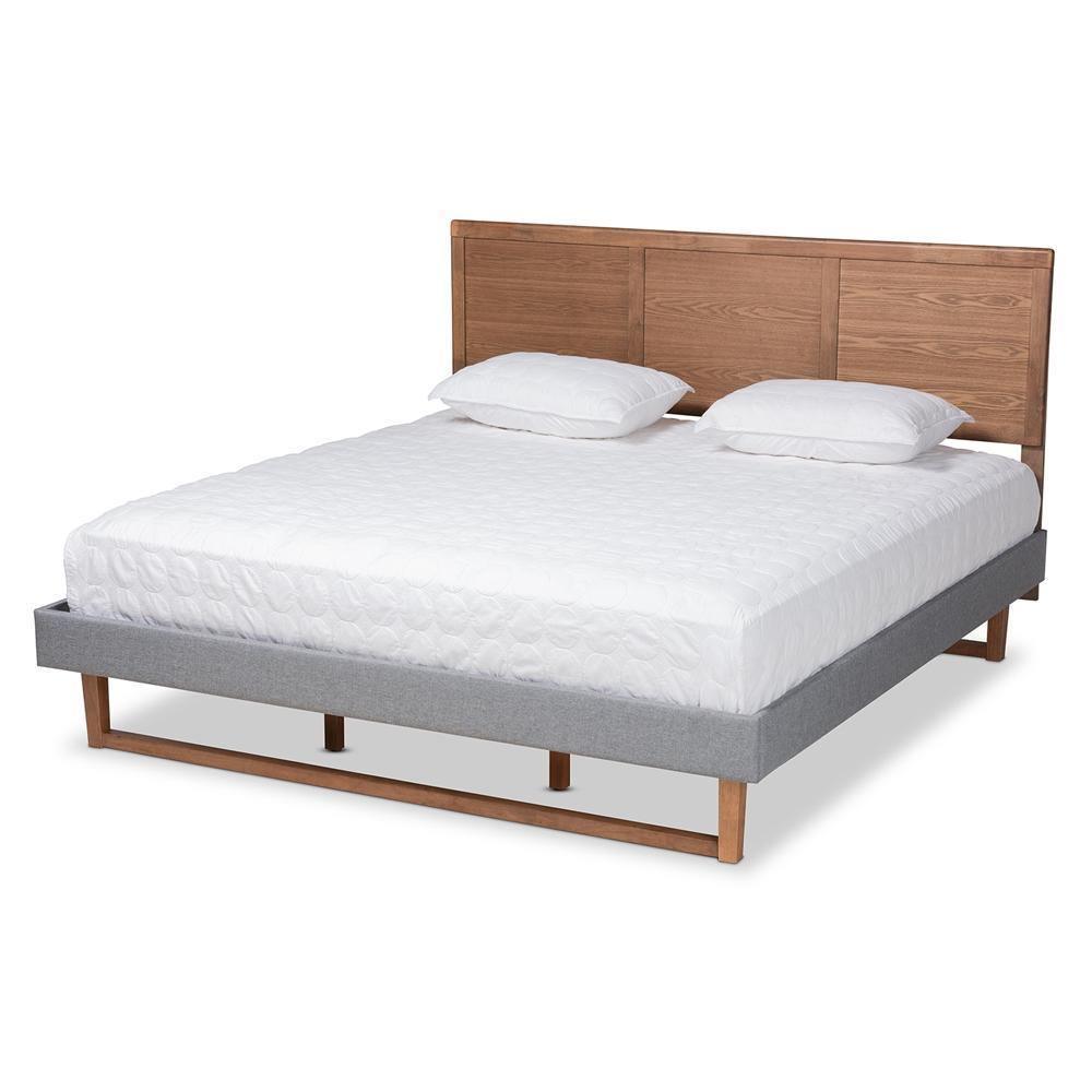 Allegra Mid-Century Modern Dark Grey Fabric Upholstered and Ash Walnut Brown Finished Wood King Size Platform Bed FredCo
