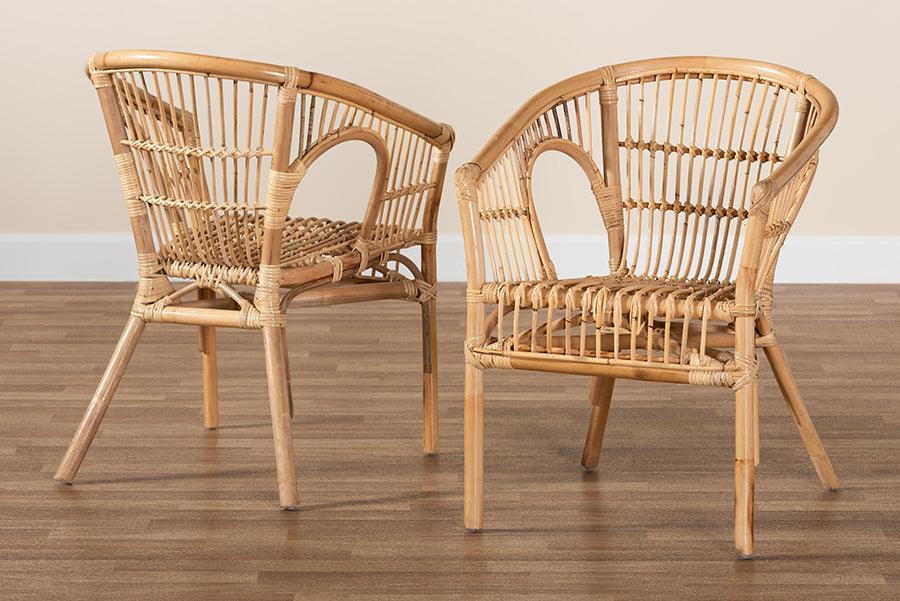 Alleta Modern Bohemian Natural Brown Rattan 2-Piece Dining Chair Set FredCo