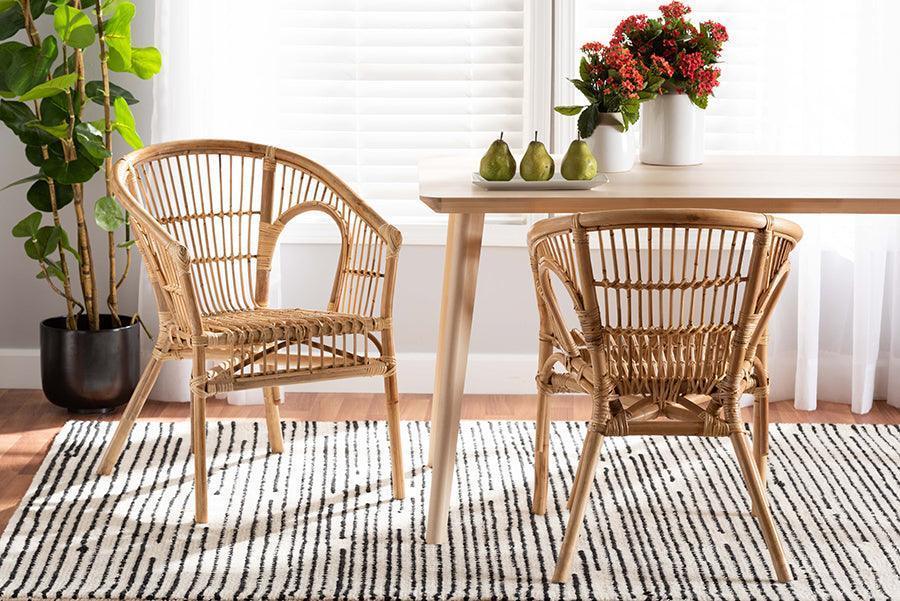 Alleta Modern Bohemian Natural Brown Rattan 2-Piece Dining Chair Set FredCo