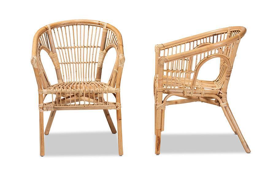 Alleta Modern Bohemian Natural Brown Rattan 2-Piece Dining Chair Set FredCo