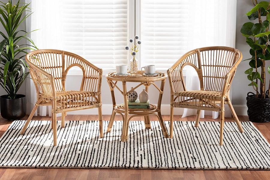 Alleta Modern Bohemian Natural Brown Rattan 3-Piece Living Room Set FredCo