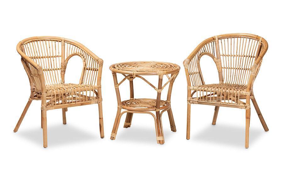 Alleta Modern Bohemian Natural Brown Rattan 3-Piece Living Room Set FredCo