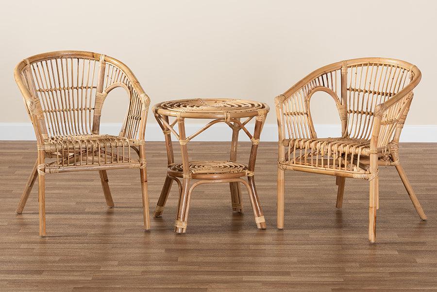 Alleta Modern Bohemian Natural Brown Rattan 3-Piece Living Room Set FredCo