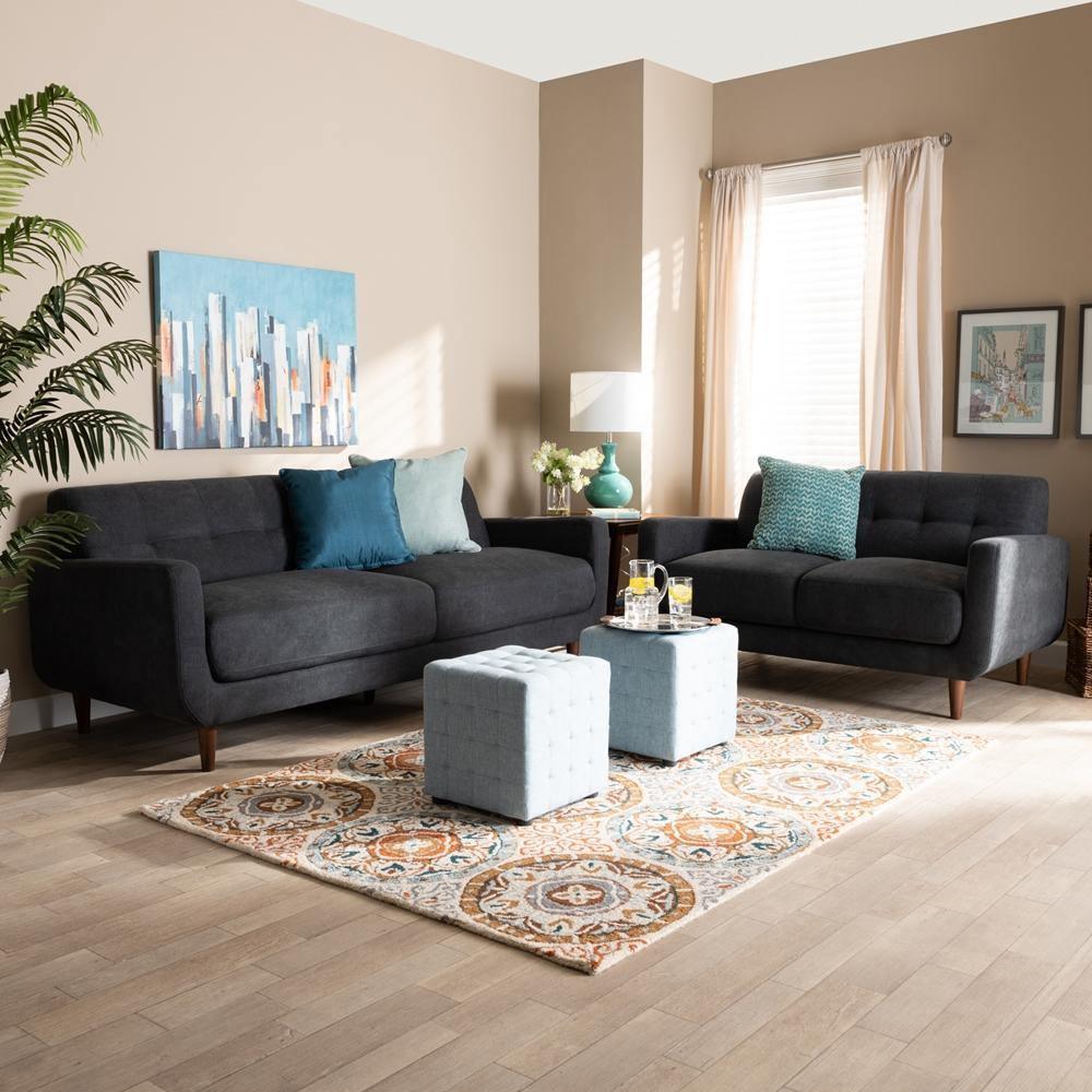 Allister Mid-Century Modern Dark Grey Fabric Upholstered 2-Piece Living Room Set FredCo