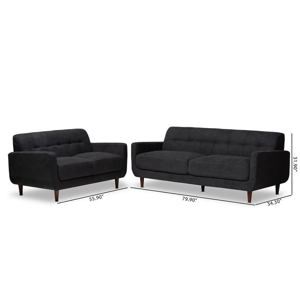 Allister Mid-Century Modern Dark Grey Fabric Upholstered 2-Piece Living Room Set FredCo