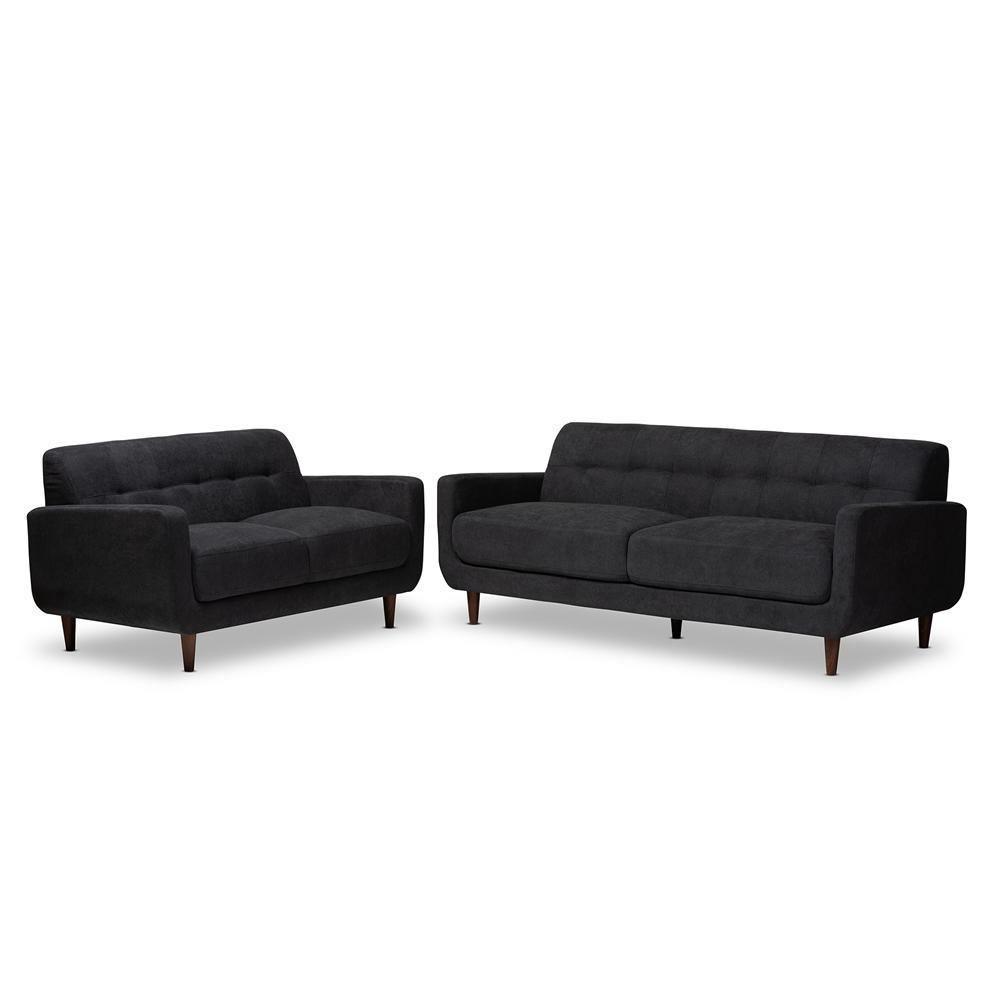 Allister Mid-Century Modern Dark Grey Fabric Upholstered 2-Piece Living Room Set FredCo