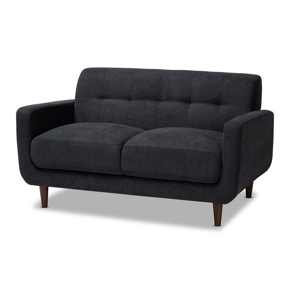 Allister Mid-Century Modern Dark Grey Fabric Upholstered Loveseat FredCo