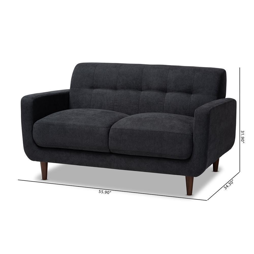 Allister Mid-Century Modern Dark Grey Fabric Upholstered Loveseat FredCo
