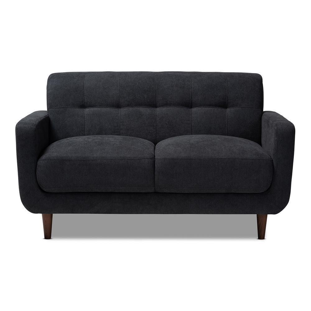 Allister Mid-Century Modern Dark Grey Fabric Upholstered Loveseat FredCo