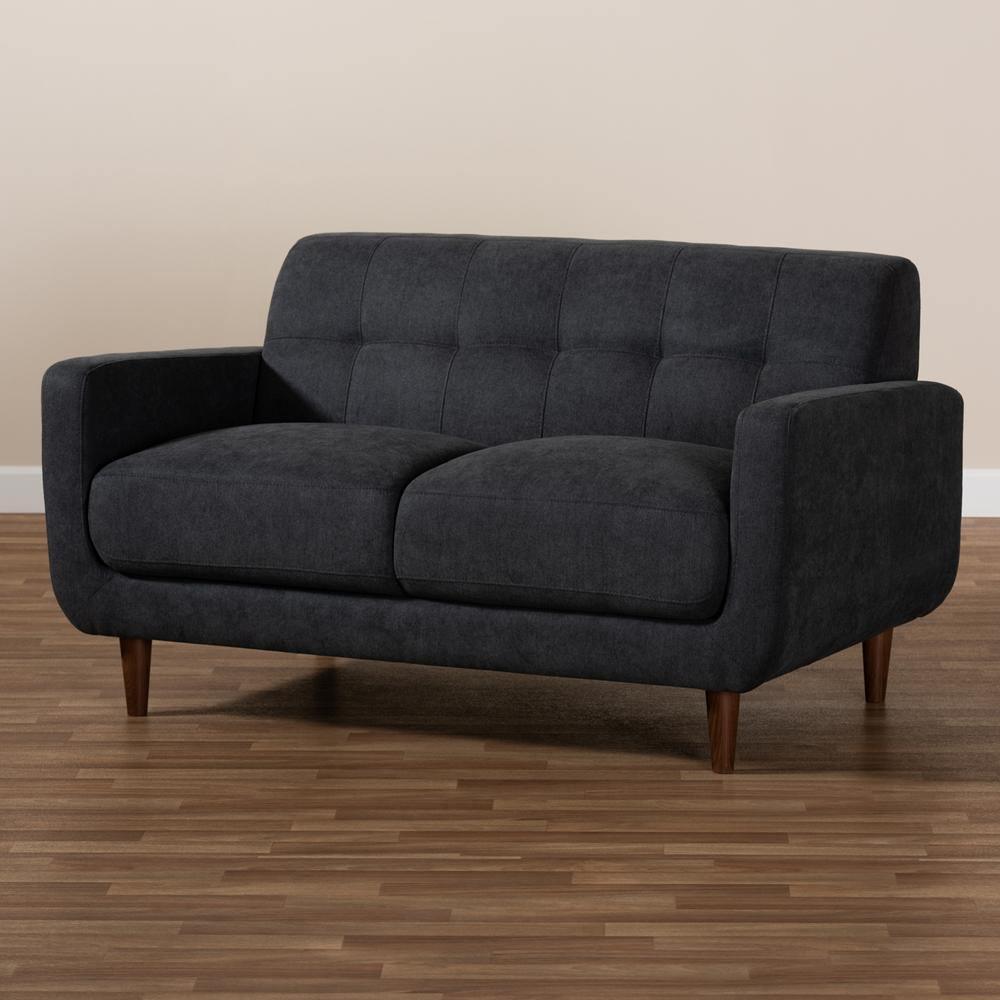 Allister Mid-Century Modern Dark Grey Fabric Upholstered Loveseat FredCo