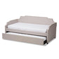 Ally Modern and Contemporary Beige Fabric Upholstered Twin Size Sofa Daybed with Roll Out Trundle Guest Bed FredCo