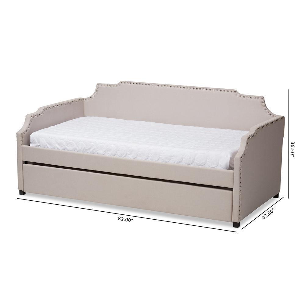 Ally Modern and Contemporary Beige Fabric Upholstered Twin Size Sofa Daybed with Roll Out Trundle Guest Bed FredCo