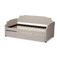 Ally Modern and Contemporary Beige Fabric Upholstered Twin Size Sofa Daybed with Roll Out Trundle Guest Bed FredCo