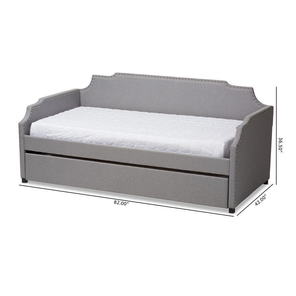 Ally Modern and Contemporary Grey Fabric Upholstered Twin Size Sofa Daybed with Roll Out Trundle Guest Bed FredCo