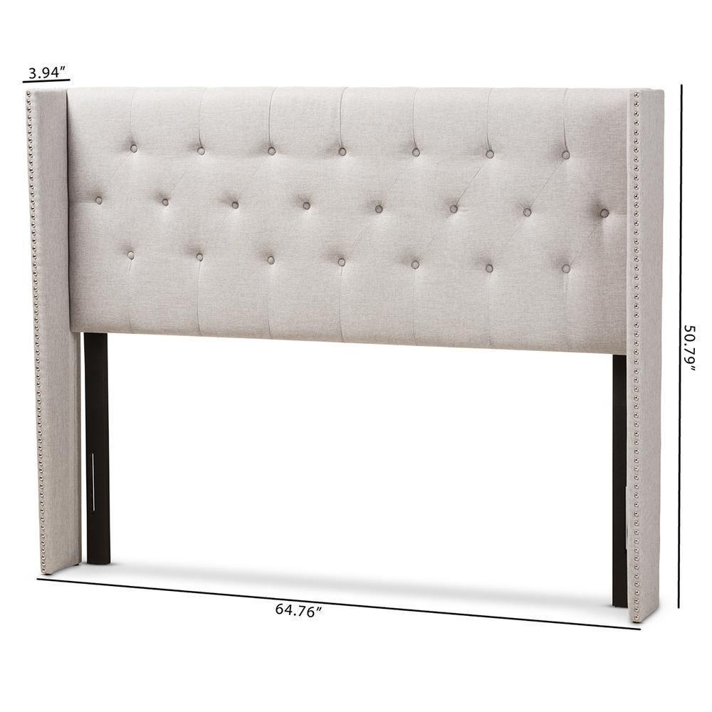 Ally Modern And Contemporary Greyish Beige Fabric Button-Tufted Nail head King Size Winged Headboard FredCo