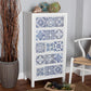 Alma Spanish Mediterranean Inspired White Wood and Blue Floral Tile Style 5-Drawer Accent Storage Cabinet FredCo