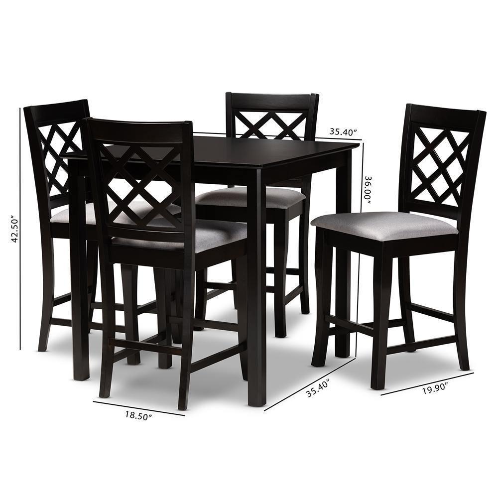 Alora Modern and Contemporary Grey Fabric Upholstered Espresso Brown Finished 5-Piece Wood Pub Set FredCo