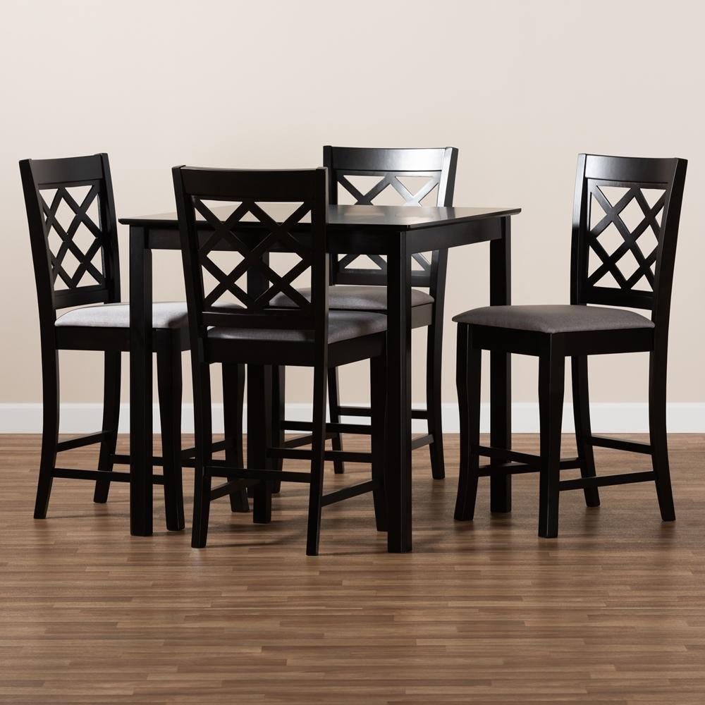 Alora Modern and Contemporary Grey Fabric Upholstered Espresso Brown Finished 5-Piece Wood Pub Set FredCo