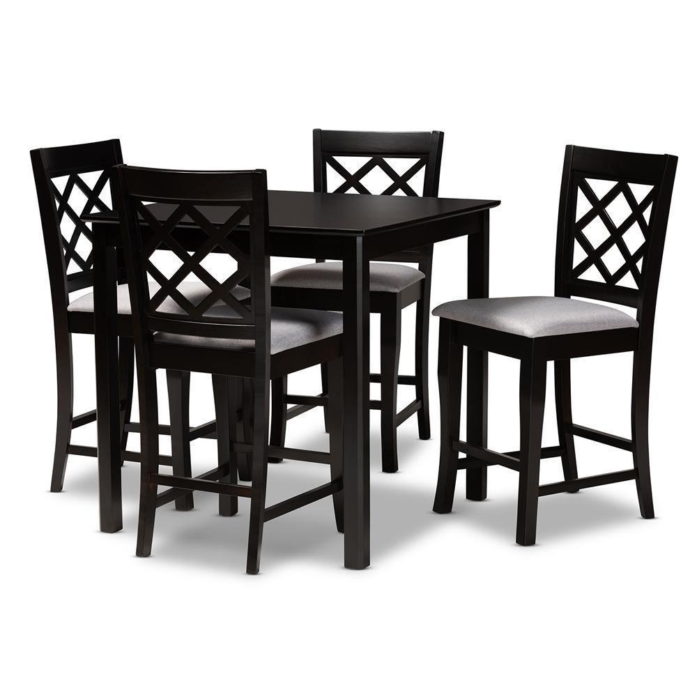 Alora Modern and Contemporary Grey Fabric Upholstered Espresso Brown Finished 5-Piece Wood Pub Set FredCo